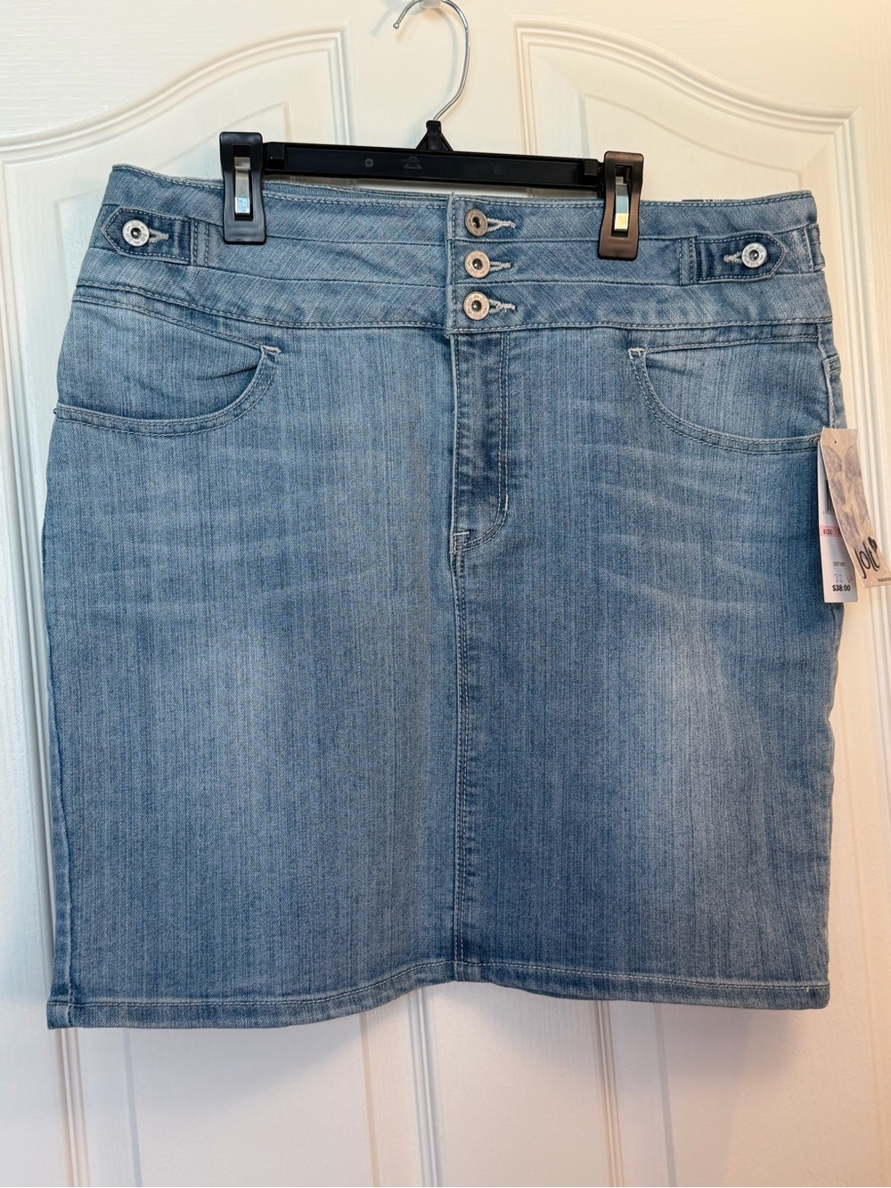 Jolt Light Blue Denim Mini Skirt with Triple Button Waist